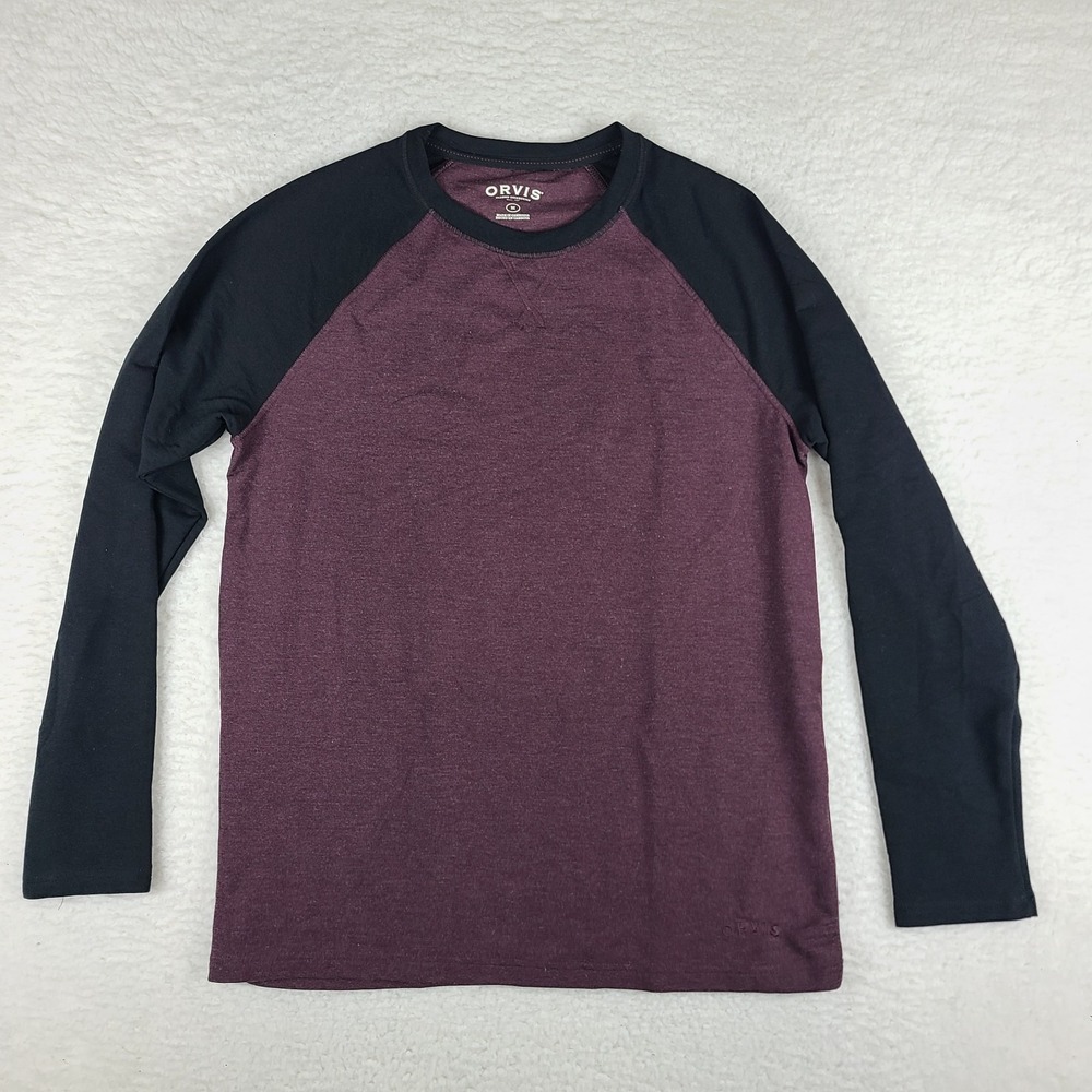 ORVIS Sweater Mens Medium Burgundy Black Rayon‎ Crewneck Sweatshirt